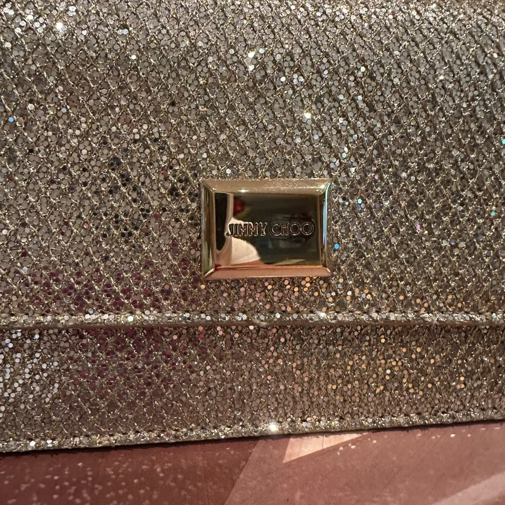 Jimmy Choo Gold Glitter Chain Shoulder Clutch
